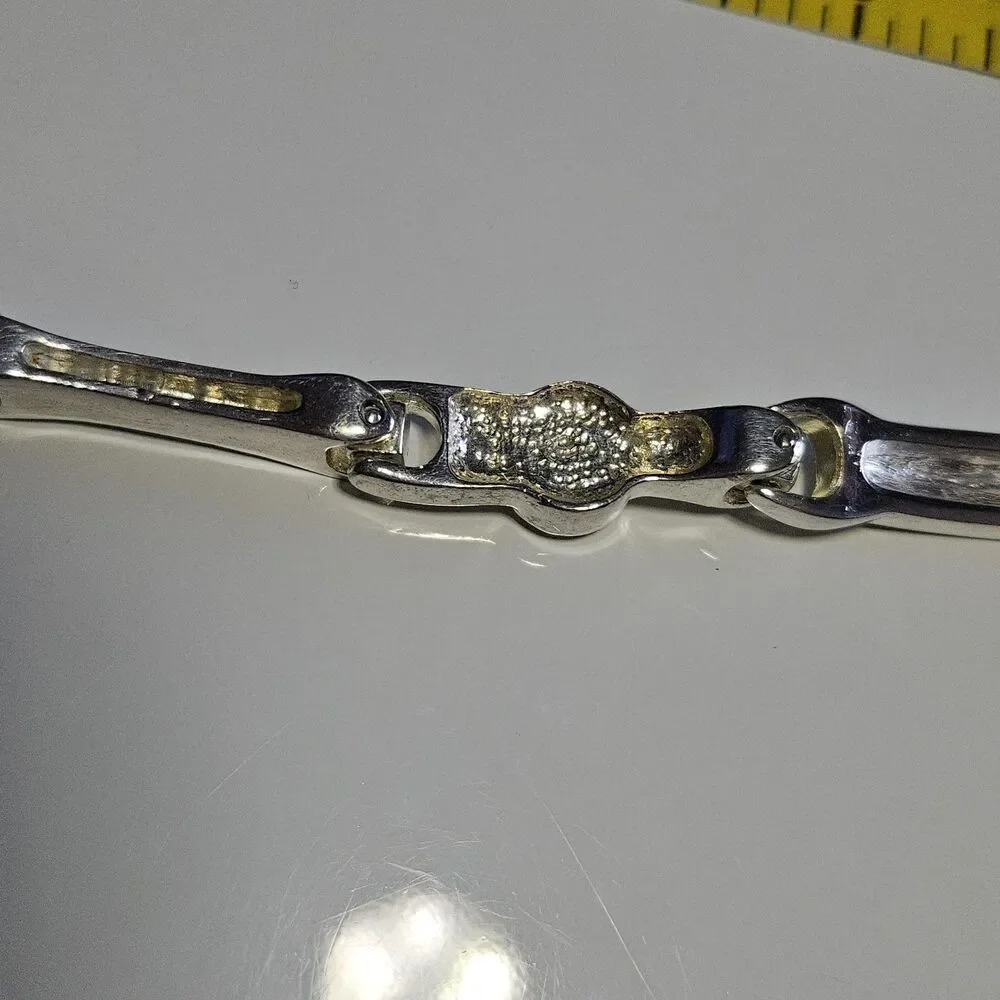 Vintage Silver Plated Clear Rhinestone Chunky Bracelet 8.25